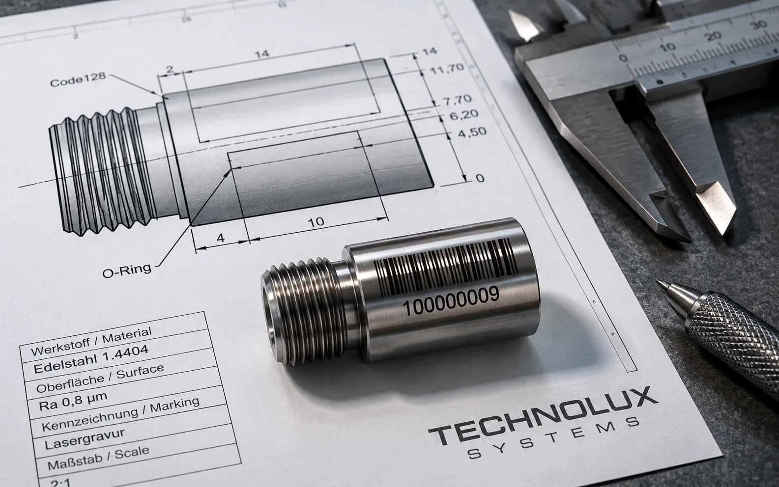 Technical laser marking on a stainless-steel component